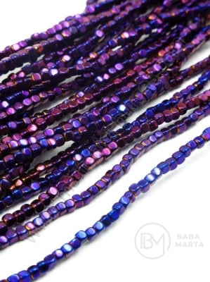 Cub de hematit 2mm, gaură nemagnetică 0.6mm ~200 buc ~40cm1wt 353051