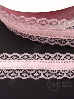 Panglică de satin roz cu dantelă 28mm 1 paquet 5 metri 451330