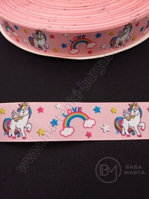Panglică de satin 26mm roz ruptă cu imprimeu 1 pachet 1 meter 451462