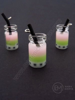 Pendant sticla borcan 18x10mm cu smoothie de fructe 1 pachet 2 bucati 335595
