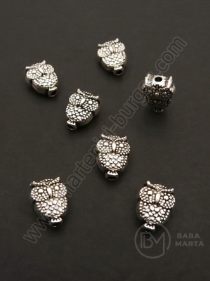 Mărgele metallice bufniță 8x10mm color argintie 1 pachet 10 buc 306455