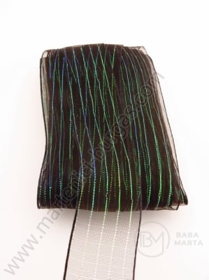 Panglică organza 25mm neagră cu dungi curcubeu 10 metri 451154