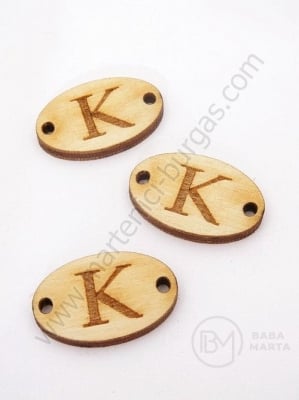 Placă de lemn 25x16x3mm lettera <b>K</b> gaură 2.5mm 1 pachet 10 buc 182250