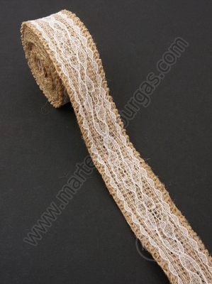 Panglică de pânză de sac cu dantelă width 25mm - length ~2 meters 1 rollă 461323