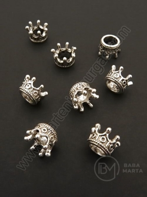 Mărgele metallice coroană 10x6.5mm argintii 1 pachet 10 buc 306466