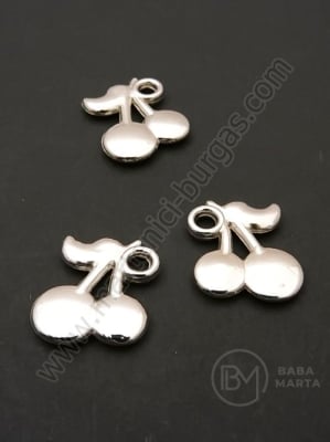 Pandantiv SSV cireșe 20x16mm culoare argintie gaură 3mm 1 pachet 40 buc 318535