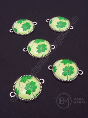 Element metalic cu cabochon de sticlă trifoi 27x21mm culoare argintie 1 pachet 5 buc 307161