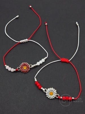 Mărgele Martenitsa cu flori metallice și sticlă, 12 bucăți, 104096