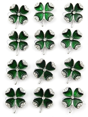 Brooch trifoi metalică cu cristal 12 bucăți 106153