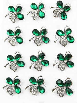 Brooch trifoi metalică cu cristal 12 bucăți 106154
