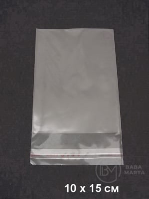 Pungă de celofan 10x15+3cm. capac adeziv 200 bucăți 112086