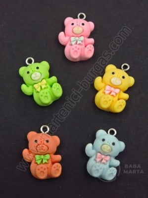 Pandantiv 20x16x7mm rășină mixtă cu model de urs, gaură 2.5mm, 1 pack, 4 pcs. 335852
