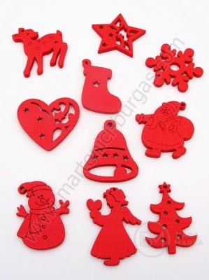 Figurine de Crăciun mix 27~32,5x21,5~27,5x2,5mm din lemn roșu 1 pachet 10 buc 182226