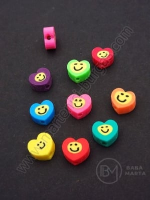 Mărgele FIMO cu inimă 8~10x7~9x4~5mm, gaură mixtă 1.5mm, 1 pachet, 10 buc. 312705