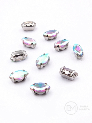Pietriș de sticlă (cristal) cameleon AB 8x4x3.5mm în coș metalic culoare argintie 10 buc 151784