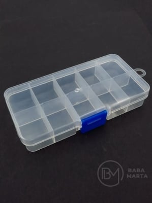 Cutie pentru mărgele 13x6,8x2,1cm cu 10 compartimente, capac deschizător 171196
