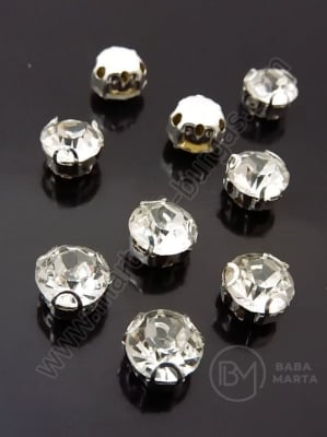 Piatră de sticlă SS40 în cutie argintie metalică (cu 4 găuri) 8mm 10 bucăți 151664