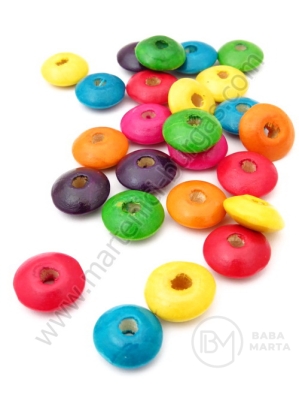 Șaibă din lemn 13~14x5~6mm gaură colorată 3mm ~120 buc 40g 321062