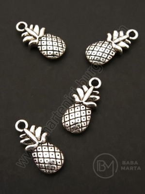Pandantiv ananas metalic 20x9mm culoare argintie 1 pachet 10 buc 306434
