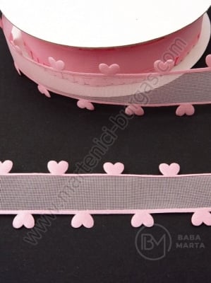 Panglică de satin 25mm roz cu inimioare 1 pachet 5 metri 451313