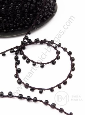 Șnur cu mărgele de sticlă 3mm color negru 1 metru 331606
