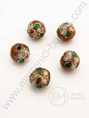 Mărgele metalice 8mm Cloisonne vopsite în cupru 5 buc 309250