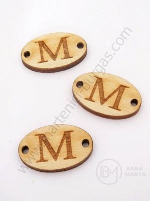 Țiglă de lemn 25x16x3mm litera <b>M</b> gaură 2.5mm 1 pachet 10buc 182252