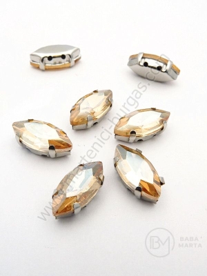 Piatra de sticla (cristal) 15x7x5mm aurie in coș metalic 1 pachet 4 buc 151738