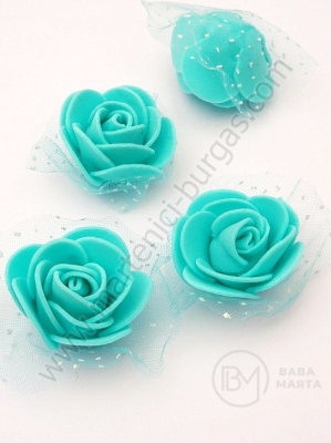 Roz pal 35mm turcoaz cu organza 1 pachet 10 bucati 181776