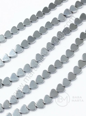 Inimă de hematit 6x6x2mm culoare argintie gaură 1mm ~72 buc ~40cm 1 buc 353182