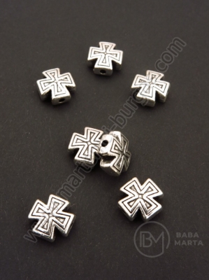 Mărgele metallice 10x5mm cruce argintie 10 buc 308889