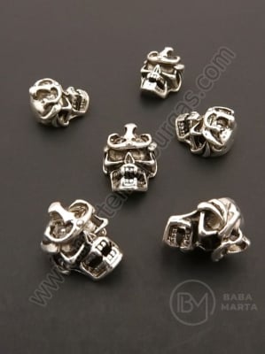Mărgele metallice cu craniu 12x10x16mm argintiu 1 pachet 3 buc 306476