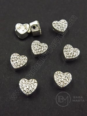 Margele metallice 7x6 mm inimă cu gaură de cristal 2mm 1 pachet 5 buc 304191