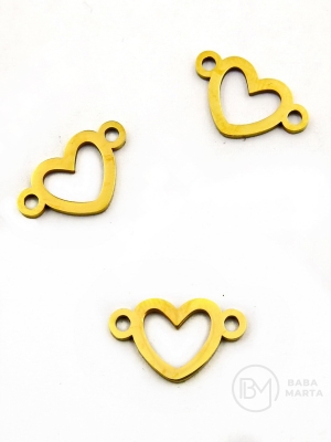 Element de conectare inimă 15x9x1mm OȚEL (304) placat cu aur 3 pieces 305980