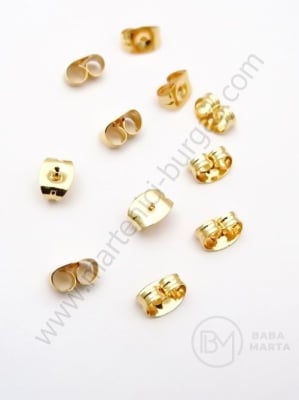 Dop de cercei 6x4x3mm OȚEL (304) placat cu aur 1 pachet 20 buc 305734