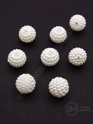 Mărgele 10mm alb perlat, relief, gaură 1.5mm, 1 pachet 40g ~120 buc 312801