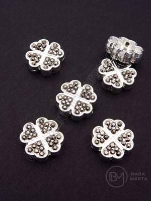 Mărgele metallice 14x4mm trifoi cu cristal 1 pachet 5 buc 304145
