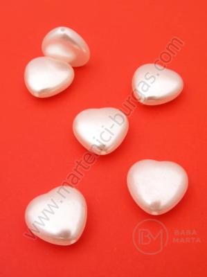 Inimă perlată 15x15.5x6mm albă 1 pachet 20 buc 312275