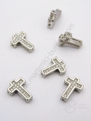 Mărgele cruce 10.5x7.5x3mm cu zirconii forjate, gaură 1mm, 1 bucată 305288