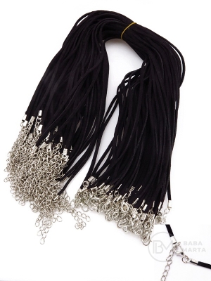 Colier din piele întoarsă naturală 2.5x2mm negru lungime 45cm 291082