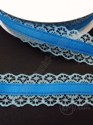Panglică de satin albastră cu dantelă 28mm 1 pachet 5 meters 451366