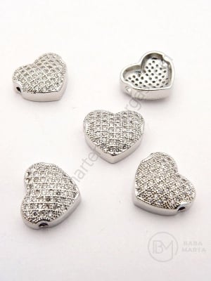 Margele inimă 10x11.5x4mm alamă cu zirconii forjate 1 bucată 305339