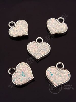 Pendant SSV inimă 17x15mm imitație de opal alb 1 pachet 10 buc 318629