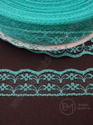 Panglică de dantelă 22mm verde turcoaz 10 metri 451374