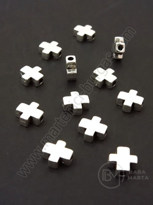 Mărgele metallice 8.5x8x3.5mm cruce argintie 1 pachet 20 buc 309148