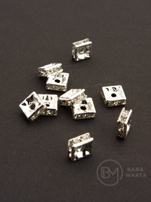 Pătrate din alamă 6x3mm cu cristale 10 bucăți 301188