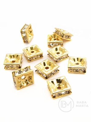 Pătrate din alamă 8x8x3mm cu cristale 10 bucăți 301421