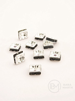 Pătrate din alamă 6x6x3mm cu cristale negre 10 bucăți 301428