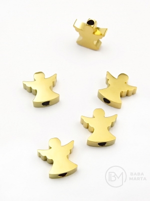 Înger Oțel (304) 10x9.5x3mm placat cu aur gaură 2mm 303086