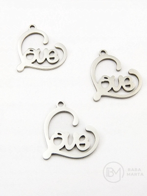 Pandantiv inimă cu inscripția Love STEEL(201) 16x1mm 303089